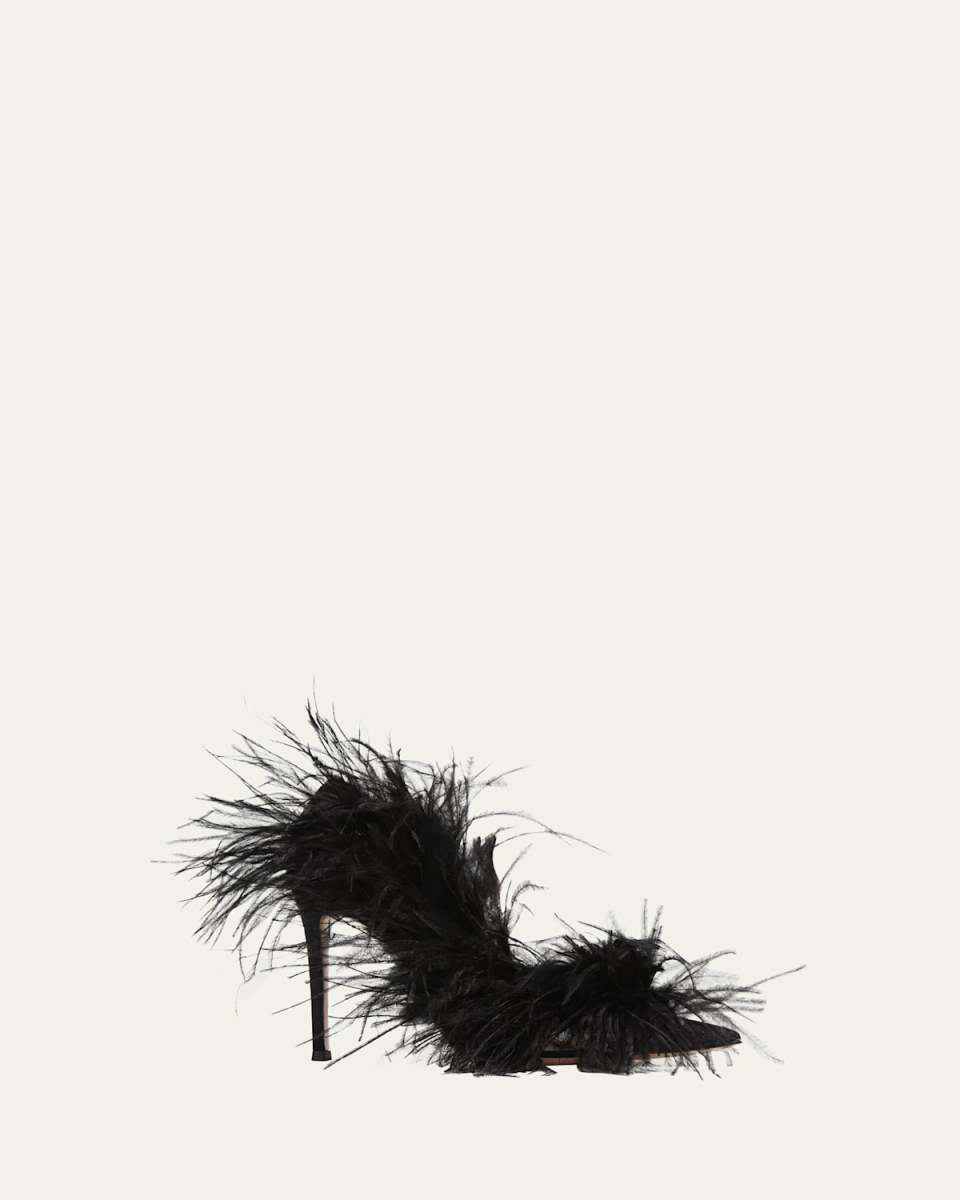 Ostrich Feather Silk Stiletto Pumps